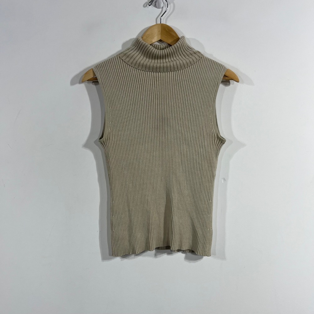 Chicos Parisian Minimalist Silk Blend Ribbed Turtleneck Top Medium Quiet Luxury